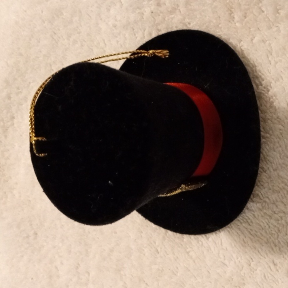 Black Top Hat with Red Band and Gold Buckle Ornament - Picture 3 of 6